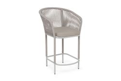 "Марсель" стул полубарный плетеный из роупа, каркас из стали светло-серый (RAL7035) муар, роуп бежевый круглый, ткань Mossle бежевая, пос.H65