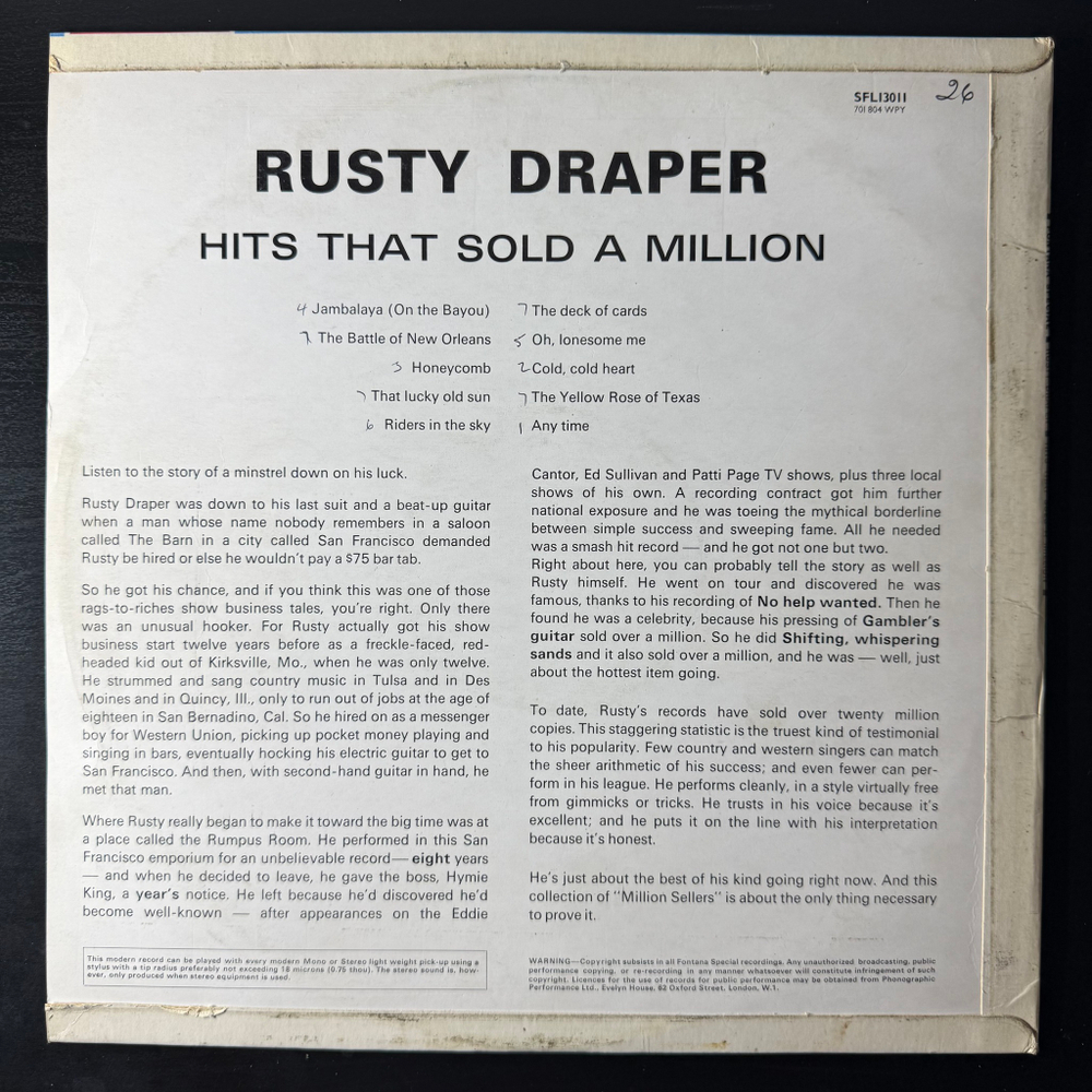 Rusty Draper ‎– Hits That Sold A Million (Англия 1968г.)