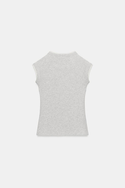 ZARA ФУТБОЛКА С ЭФФЕКТОМ ДВОЙНОГО РУКАВА, СЕРЫЙ МЕЛАНЖ