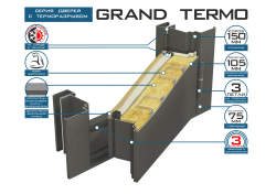 Входная дверь для дома с терморазрывом на полотне и коробе Гранд Термо Серебро