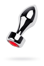 Анальная серебристая втулка со стразом цвета рубин (Цвет: Серебристый с красным)