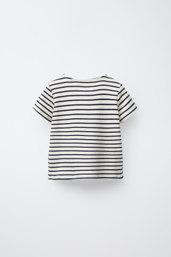 ZARA ФУТБОЛКА В РУБЧИК С БАНТАМИ, МОРСКОЙ СИНИЙ