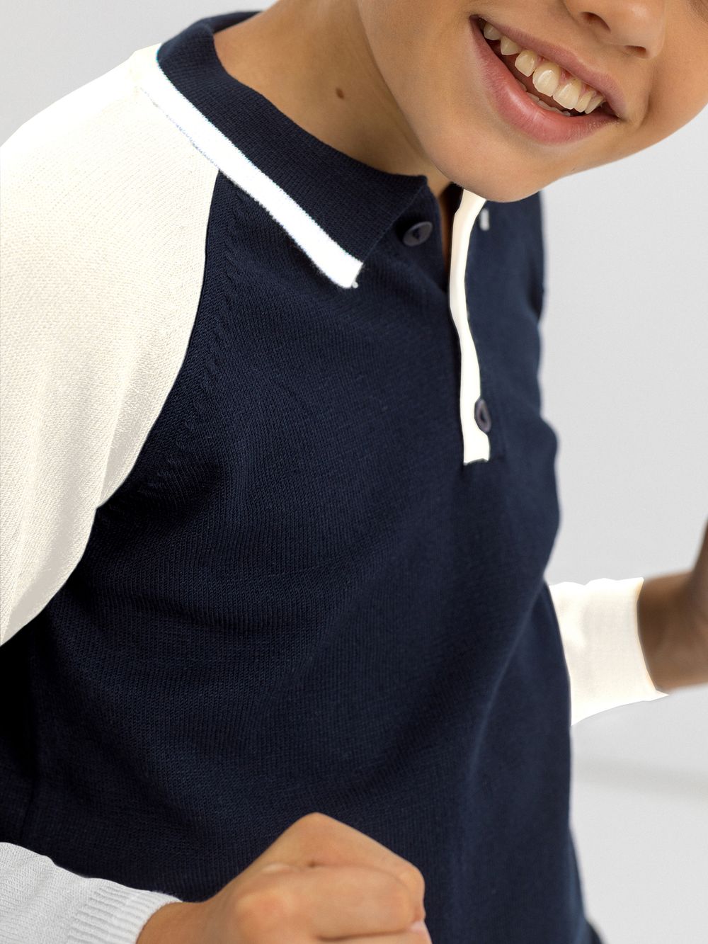 Джемпер поло для мальчика 497-1 синий-молочный