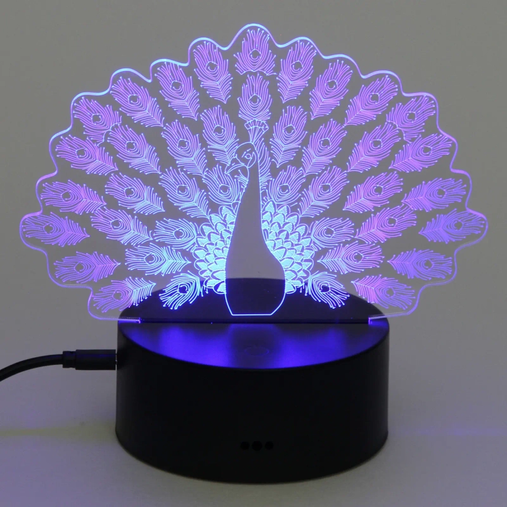 Светильник ночник «3D-Павлин» на пластиковой подставке, с включателем USB