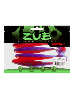 Приманка ZUB-IZI 125мм(4,8")-5шт, (цвет 021) фиолетовый верх -красный низ