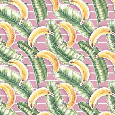 Бананы, пальмовые листья, розовая полоска