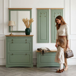 Обувница для прихожей, 87х21х97, Неаполь, тумба для обуви в прихожую, 2 двери 1 ящик, сосна, зеленый эвкалипт, Dipriz