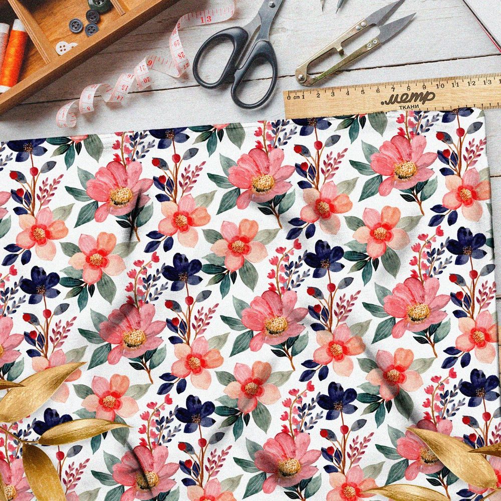 Ткань дюспо розовые цветы с фиолетовым акцентом