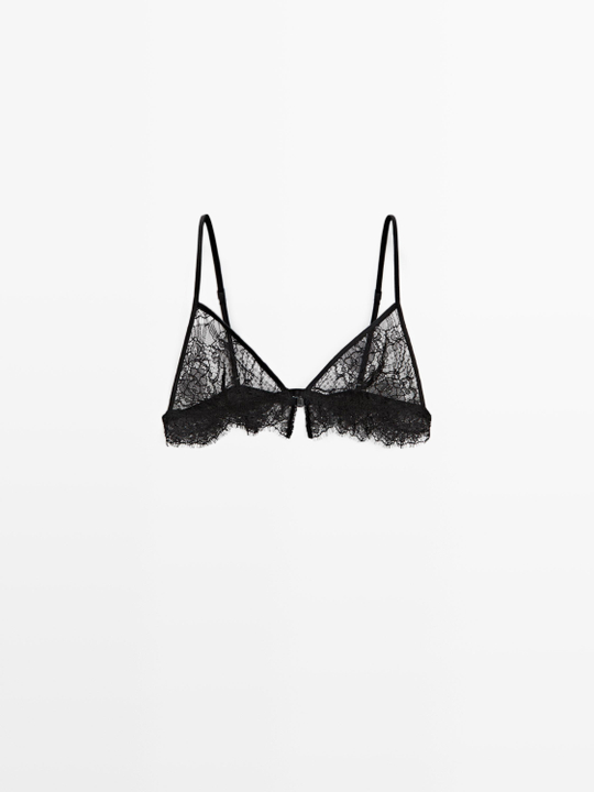 Massimo Dutti Топ-бралетт из смесового хлопка с кружевом, черный