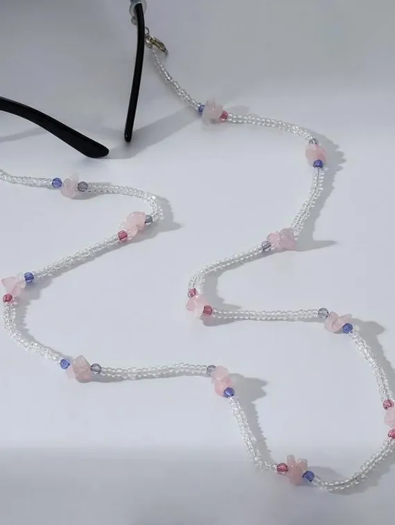 Цепочка для очков "Бусинки", цвет розово-голубой, 70 см