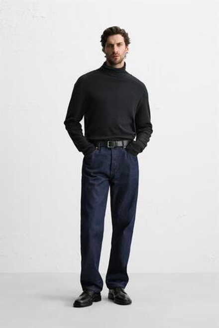 ZARA ФУТБОЛКА ИЗ ХЛОПКА И ШЕРСТИ, ЧЕРНЫЙ