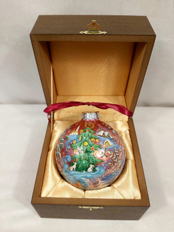 Шар новогодний с ручной росписью Палех "Тройка" в футляре