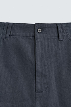 ZARA ХЛОПКОВЫЕ ШОРТЫ ИЗ ТКАНИ В ЁЛОЧКУ С ЭФФЕКТОМ ПОТЕРТОСТИ, ТЕМНЫЙ ИНДИГО