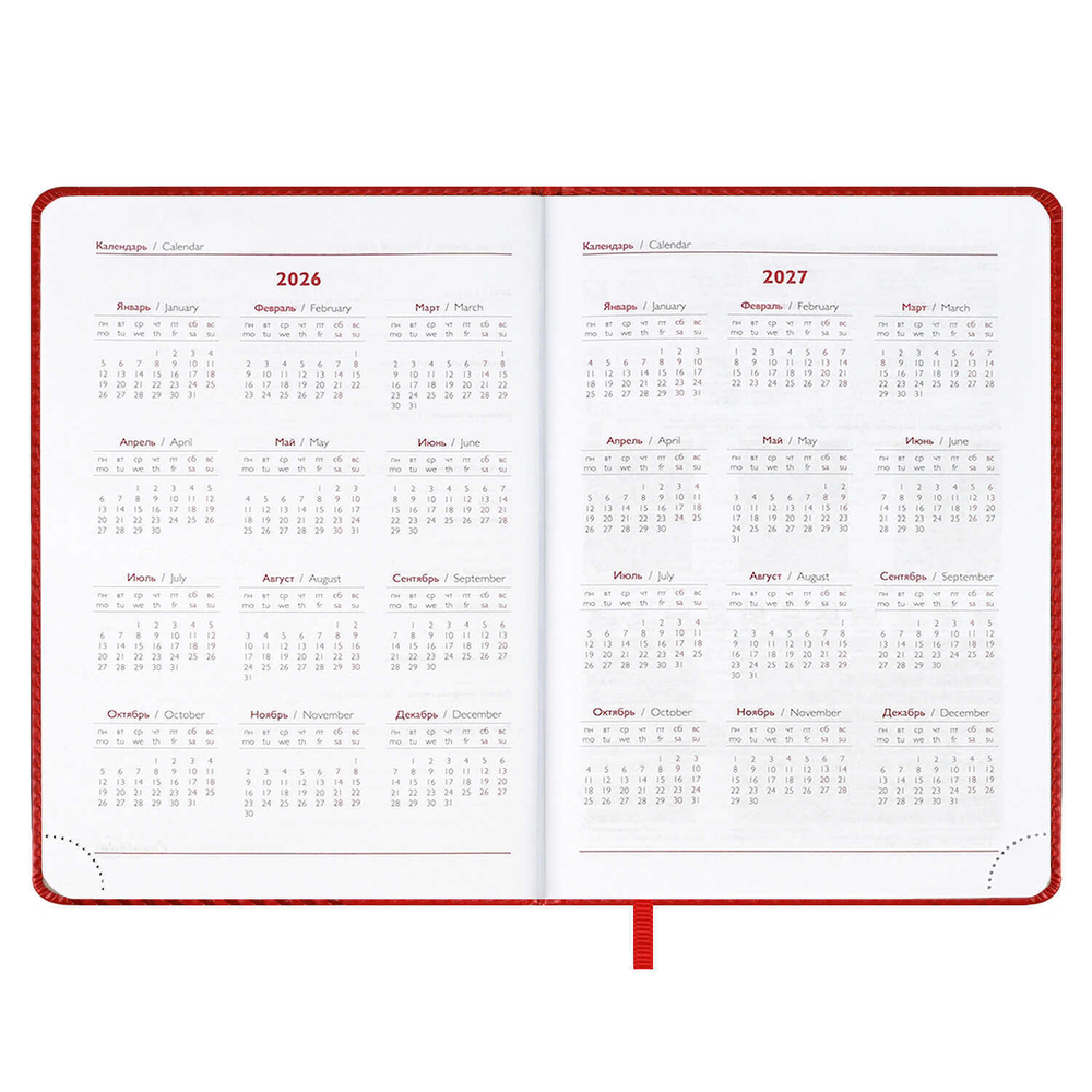 Ежедневник датированный 2026 ESCALADA, А5, 176 л., арт. 70222/ 15 САРИФ КРАСНЫЙ (кожзам: 146x211 мм, твёрдый переплёт с поролоном, материал обложки: искусственная кожа "Сариф"; декор: блинтовое тиснение; способ крепления блока: ниткошвейный; вн. блок