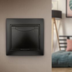 Розетка Intro Plano 1-203-05 с заземлением 2P+E Schuko с крышкой, 16А-250В, IP20, СУ, антрацит