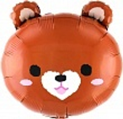 Шар (22""/56 см) Фигура, Голова, Милый мишка, Коричневый, 1 шт. А122