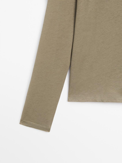 Massimo Dutti Футболка из 100% хлопка, светлый хаки