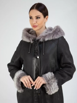 Дубленка зимняя с капюшоном натуральная оверсайз