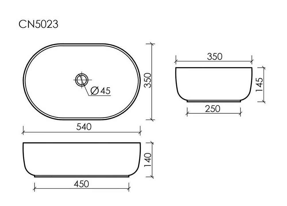 Умывальник чаша накладная овальная Element 540x350x145мм
