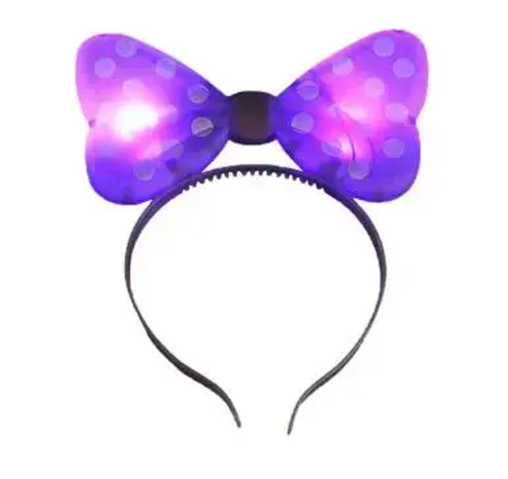Маскарадное украшение на голову Фиолетовый бант из полипропилена со светодиодной подсветкой (2 лампы; напряжение 3 В), на 2 элемента питания (тип АА