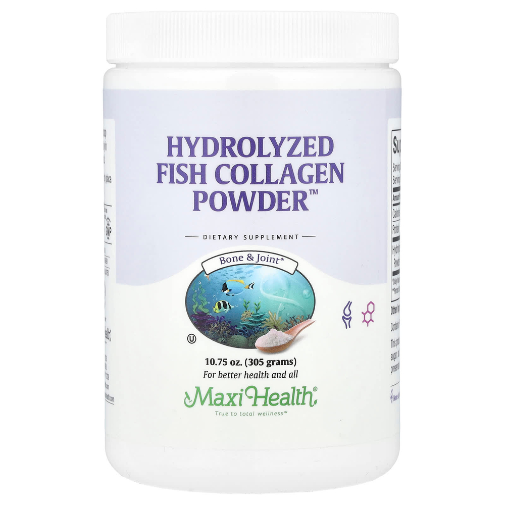 Maxi Health, Hydrolyzed Fish Collagen Powder™, гидролизованный рыбий коллаген, 305 г (10,75 унции)