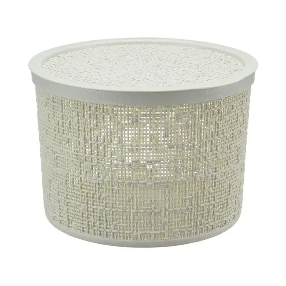 Коробка БЯЗЬ с крышкой D22см 4,5л белый ротанг