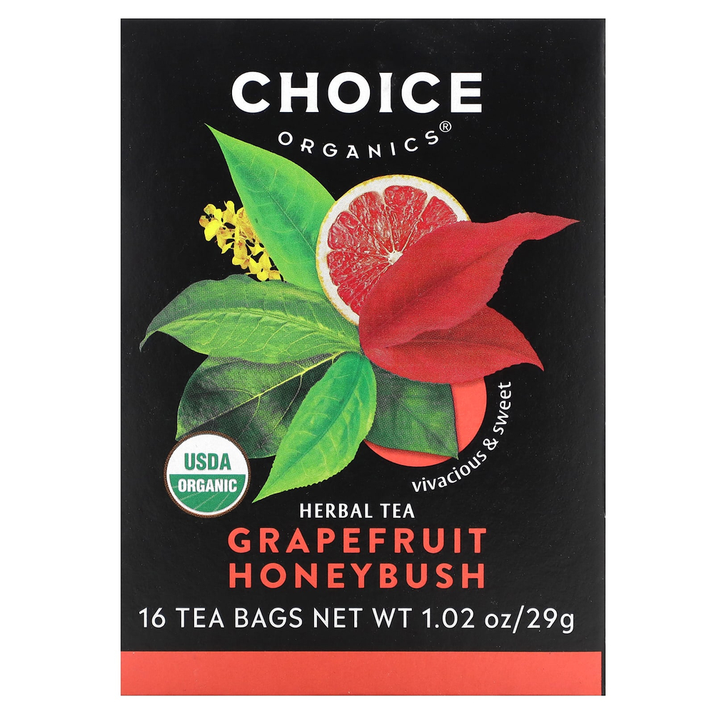 Choice Organic Teas, Herbal Tea, грейпфрут и ханибуш, без кофеина, 16 чайных пакетиков, 29 г (1,02 унции)