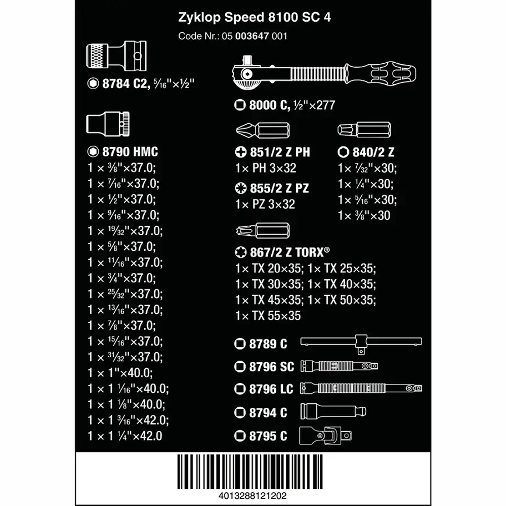 Набор с трещоткой Zyklop Speed, 1/2" WERA 05003647001