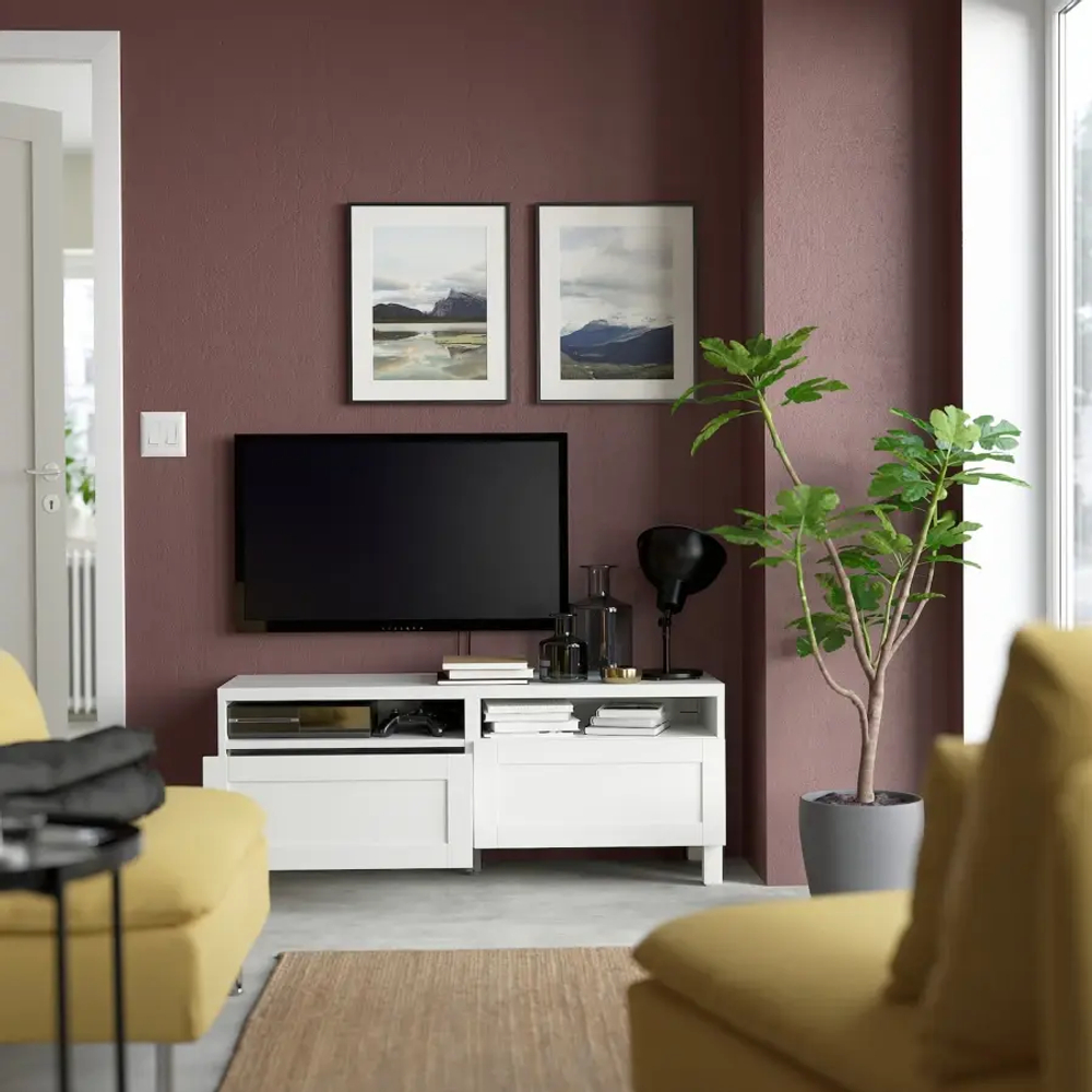Тумба под ТВ с ящиками - IKEA BESTÅ/BESTA/БЕСТО ИКЕА, 42х48х120 см, белый