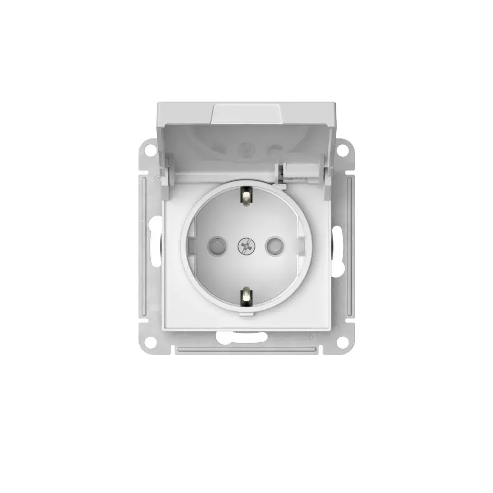 ATLASDESIGN РОЗЕТКА с заземлением со шторками с крышкой,16А,IP20, мех.,быстрозажим. клем., БЕЛЫЙ