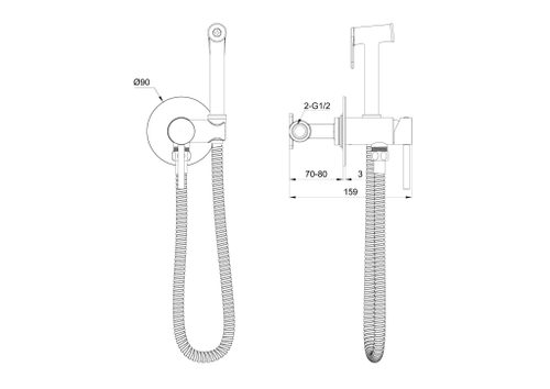 Смеситель с гигиеническим душем встраиваемый WONZON & WOGHAND STICK, Темный графит (WW- 88829902-BGM)