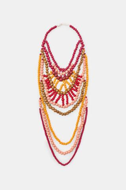 ZARA КАСКАДНОЕ ОЖЕРЕЛЬЕ ИЗ ДЕРЕВЯННЫХ БУСИН, РОЗОВЫЙ