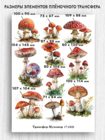 Трансфер для декупажа переводной рисунок для поверхностей мухомор 017
