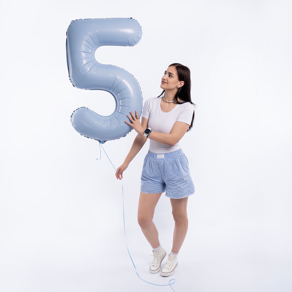 Шар (40''/102 см) Цифра, 5 Slim, Небесный, 1 шт. в уп.