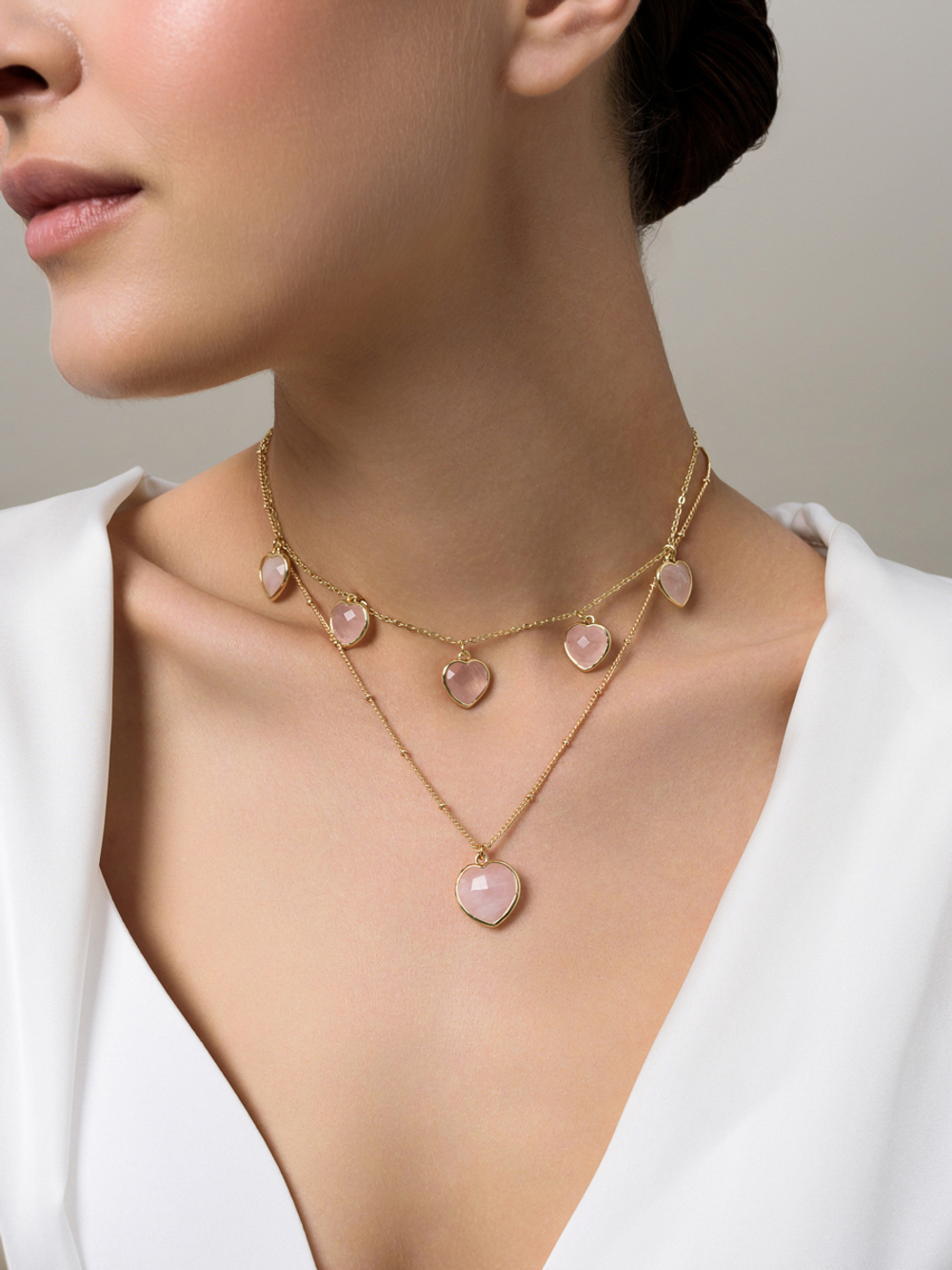 Колье "Lovely" с розовым кварцем Gold