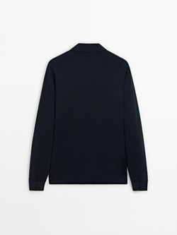 Massimo Dutti Поло из 100% хлопка с длинными рукавами, темно-синий