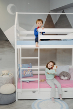 Кроватка-Домик детская Classic Сосна Двухъярусная 180х90 - Белая