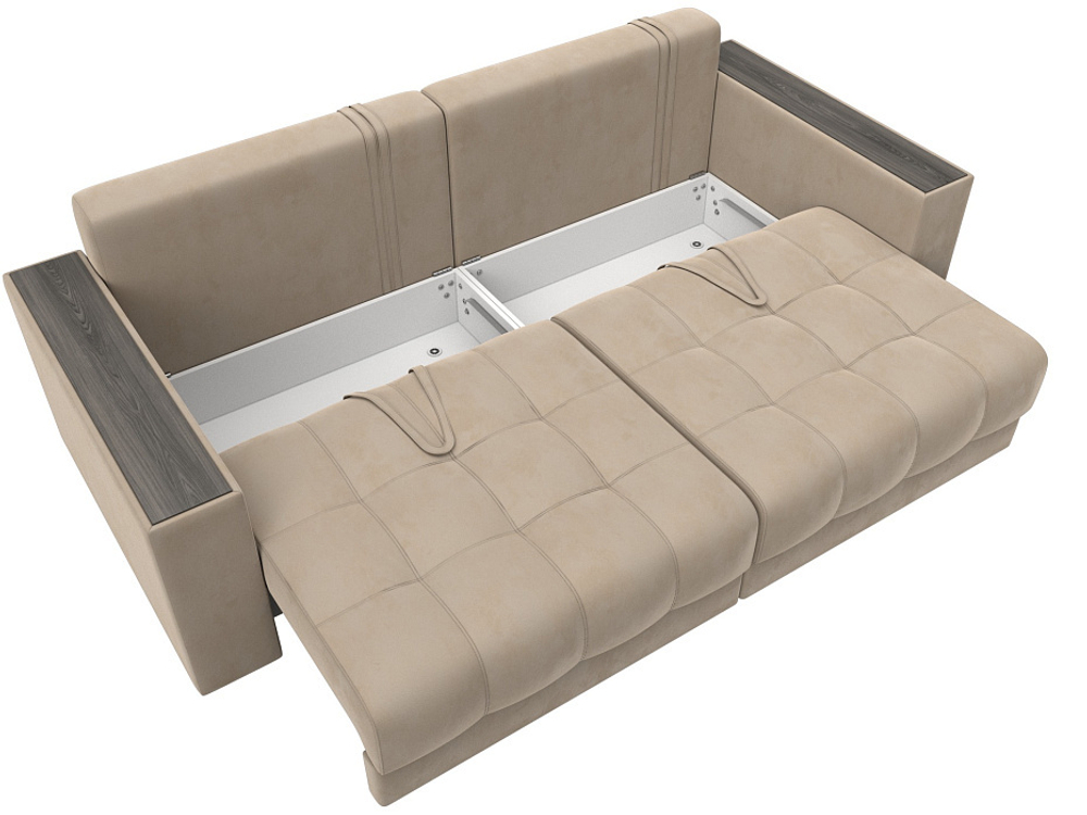 Диван прямой с декором Лига-049 НПБ, SEVEN 729 ВЕЛЮР бежевый