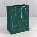 Пакет подарочный 18х23х10см "Волнистый узор" с тиснением (Зеленый)