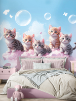 Фотообои для девочки милые котики и бабочки