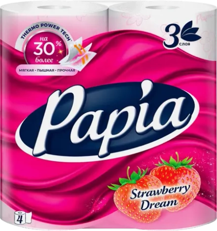 Туалетная бумага Papia Клубничная мечта 3 слоя 4 рулона