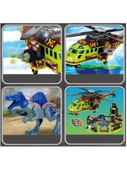 Конструктор Динозавры база с вертолетом 582 детали FC3726