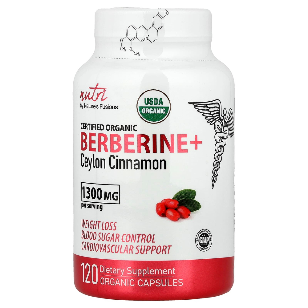 Nutri, Органический берберин + цейлонская корица, 120 органических капсул