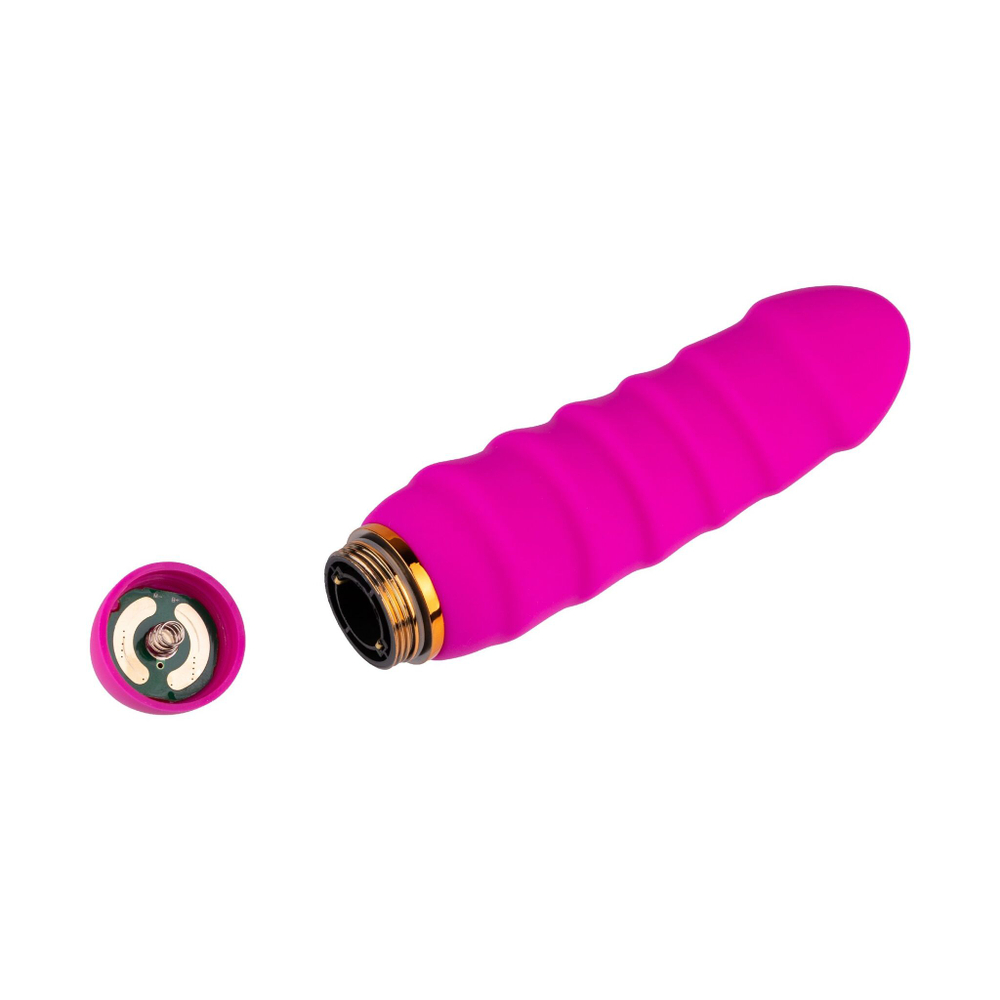 Розовый силиконовый вибратор с рёбрышками - 16 см. (Цвет: розовый)