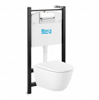 ПЭК Roca Ona Rimless ZRU9310392 подвесная чаша + инсталляция + сиденье + панель смыва хром глянец