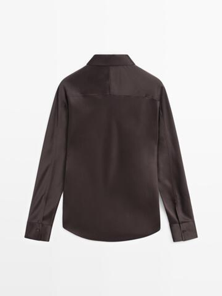 Massimo Dutti Атласная рубашка с рукавами «летучая мышь», шоколадный