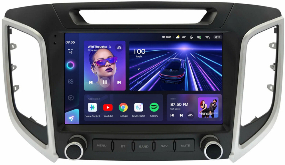 Магнитола для Hyundai Creta 1 2016-2021 (без штатной КЗВ, рамка с крутилками) - Teyes CC3-2K монитор 9.5" 2K QLED на Android 10, ТОП процессор, CarPlay, 4G SIM-слот