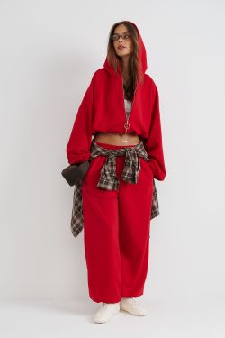 Укороченное худи на молнии красного цвета