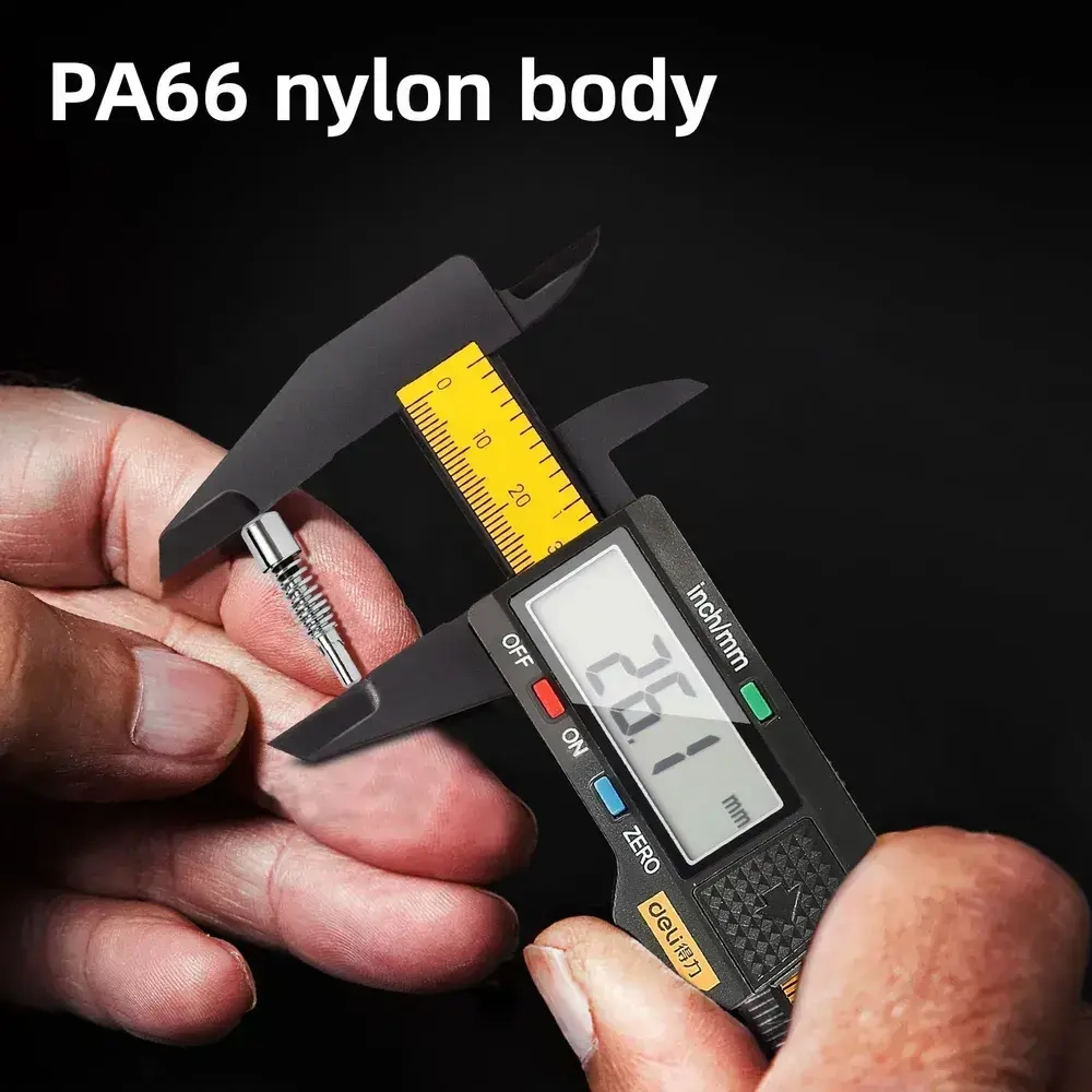 Электронный штангенциркуль 150мм Deli DL90150 (метрическая/дюймовая конвертация, пластик, светодиодный дисплей)