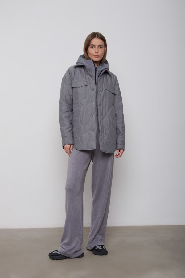 Куртка-рубашка стёганая AW015 серая - фото 4